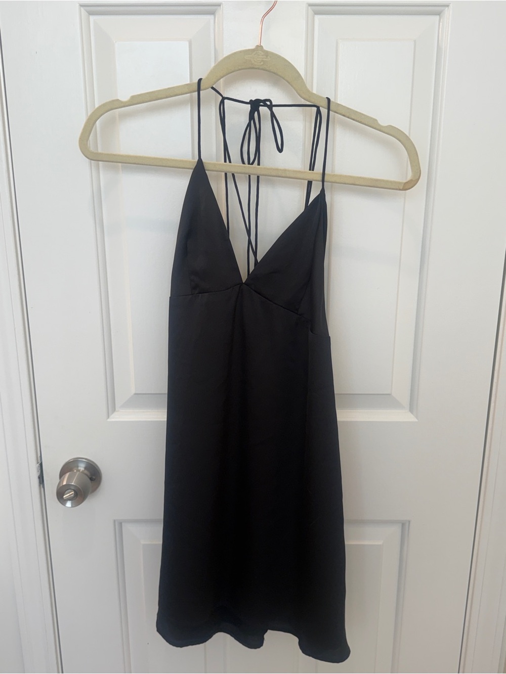 Cotton Candy LA Black Satin Strappy Open Back Mini Dress | NWT | Size M